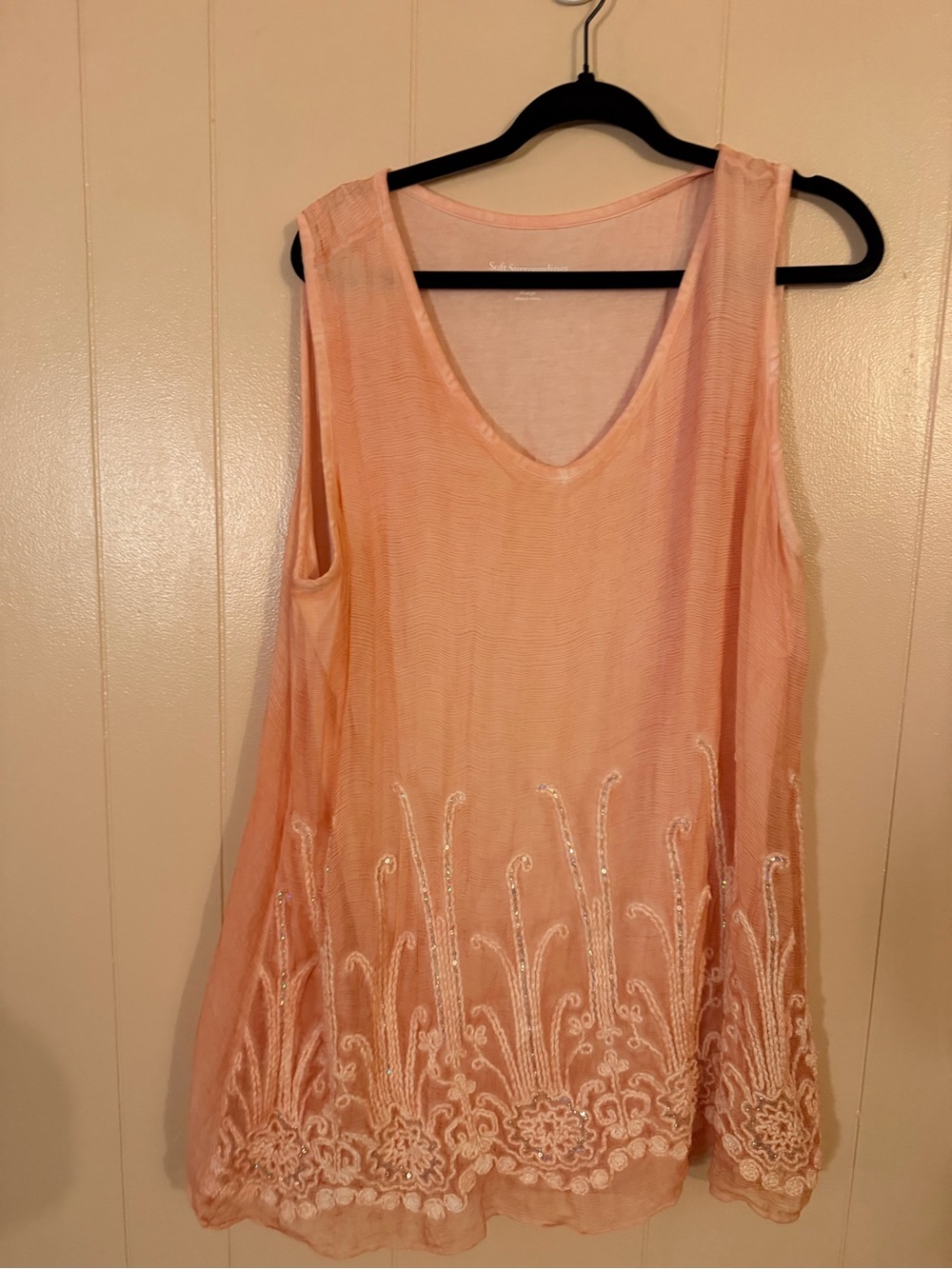 Soft surroundings sail Peach Embroidered Sleeveless blouse